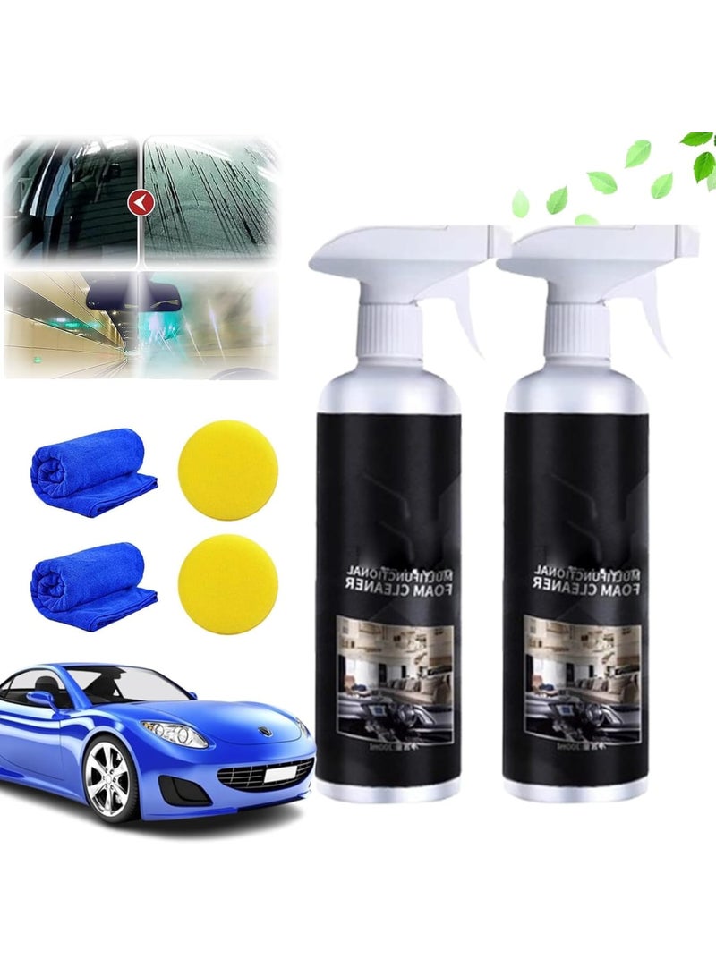 SOLARAE Multifunctional Glass Oil Film Foam Remover, 2 PCS Glass Oil Film Remover for Car with Sponge Towel, Car Glass Oil Film Cleaner, Glass Oil Film Stain Removal Cleaner, Oil Film Remover for Car Window - Image 1