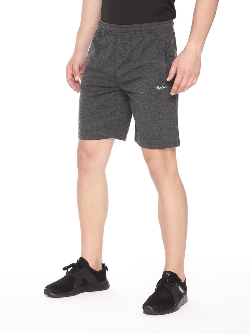 Pepe Jeans Athleisure Men Knit Cotton Stretch Shorts | Breathable Cotton Jersey, Gym and Casual Wear | with Drawstring and Zip Pocket in Black Melange - S - Image 2