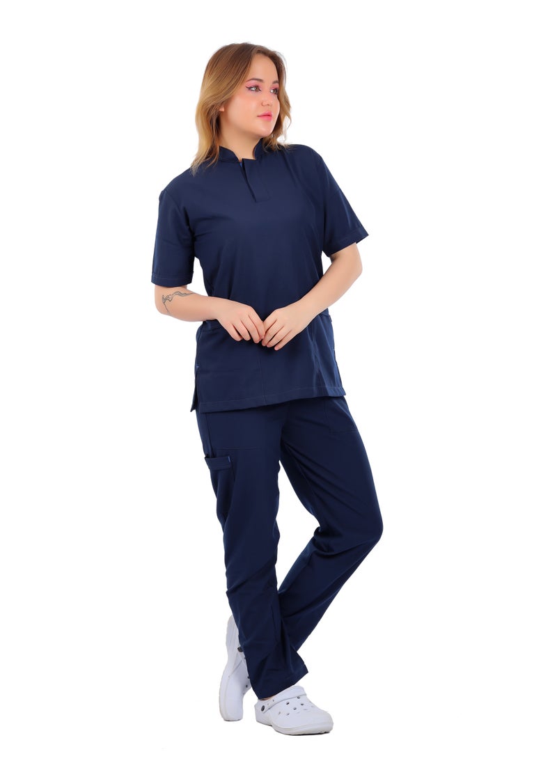 APEX Royal Scrub 1/2 Sleeve Female Dark Blue MIX C Press button  - Image 2