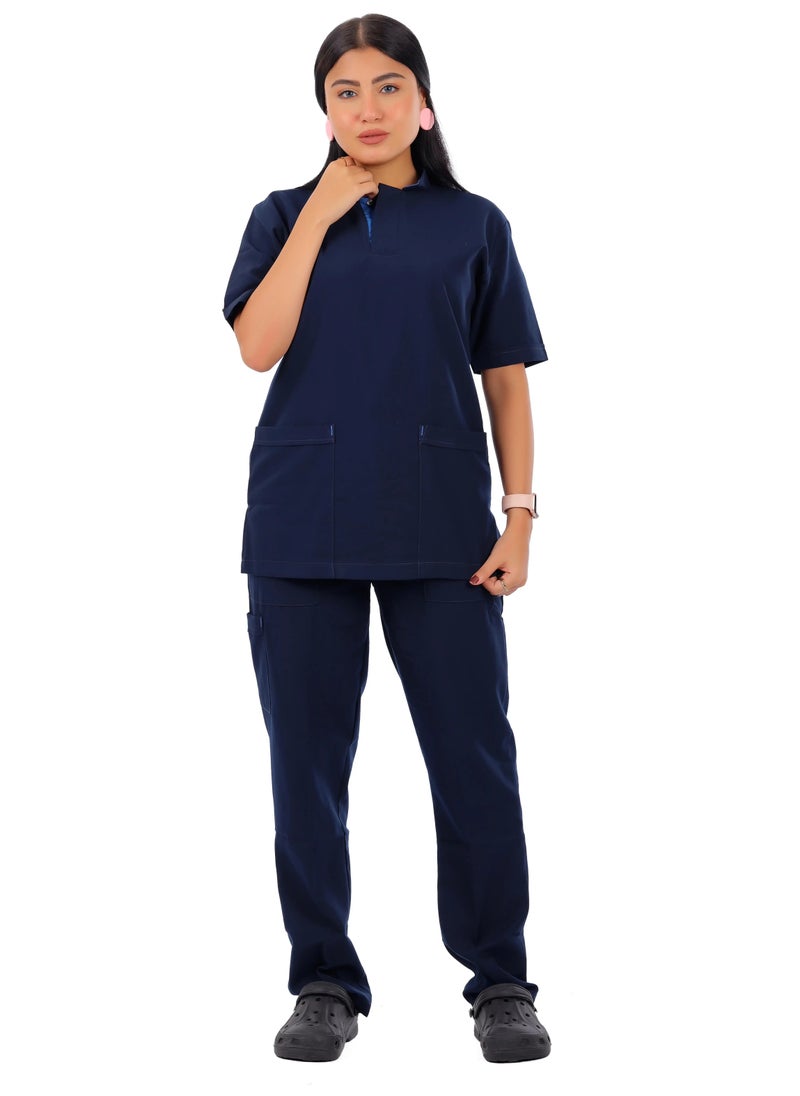 APEX Royal Scrub 1/2 Sleeve Female Dark Blue MIX C Press button  - Image 1