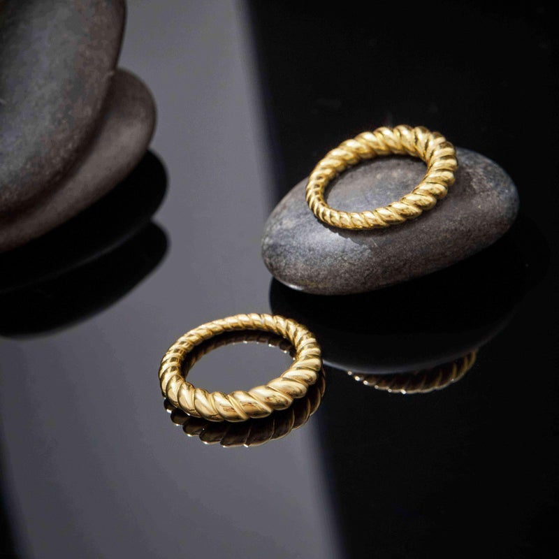 Poxtex Gold Chunky Rings for Women, Stacking Statement Wedding Band Jewelry, Stainless Steel Rings Non Tarnish Size 7 - Image 5