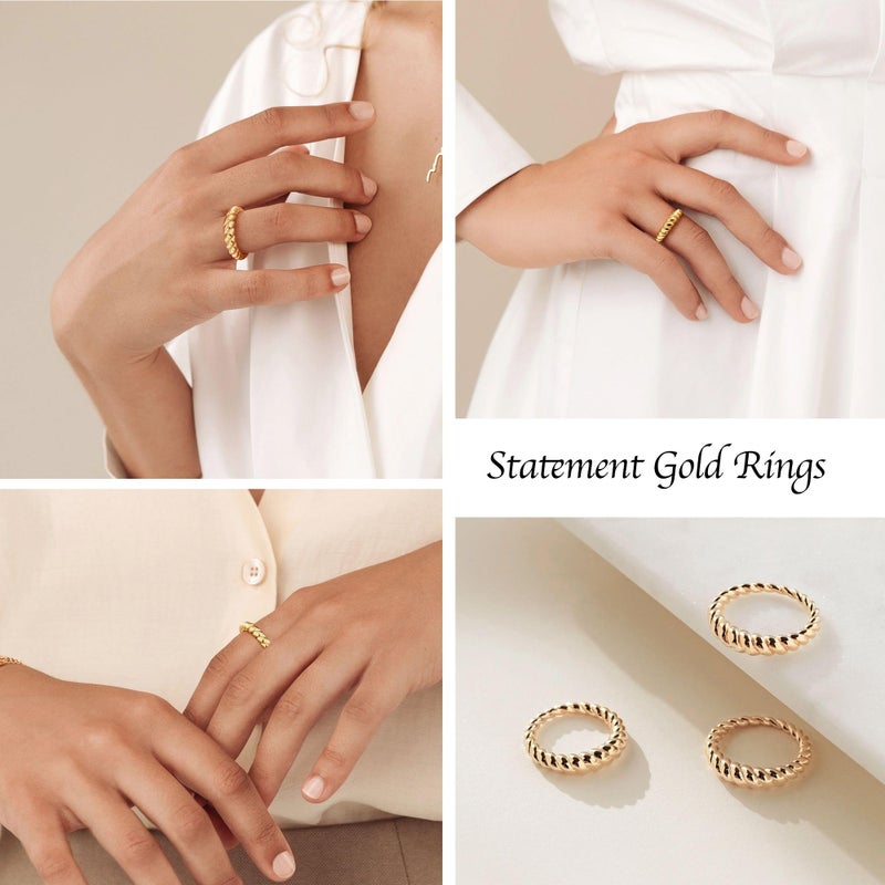 Poxtex Gold Chunky Rings for Women, Stacking Statement Wedding Band Jewelry, Stainless Steel Rings Non Tarnish Size 7 - Image 4