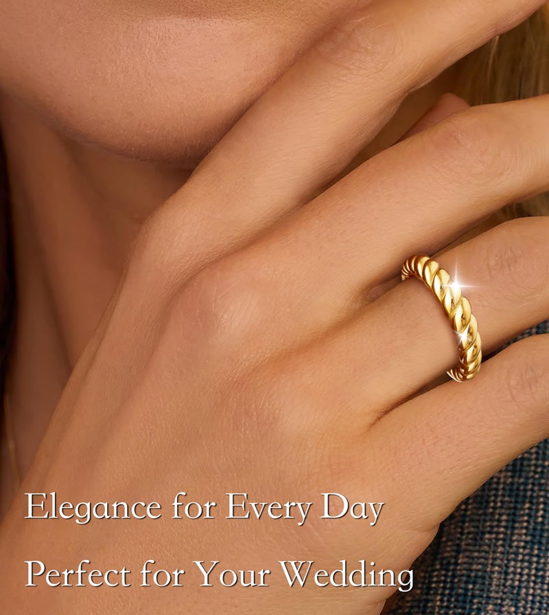 Poxtex Gold Chunky Rings for Women, Stacking Statement Wedding Band Jewelry, Stainless Steel Rings Non Tarnish Size 7 - Image 3