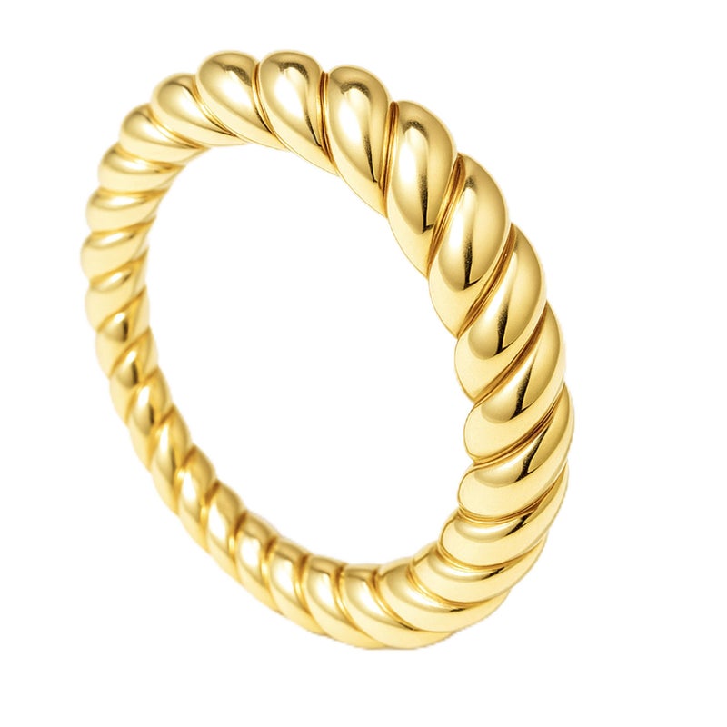 Poxtex Gold Chunky Rings for Women, Stacking Statement Wedding Band Jewelry, Stainless Steel Rings Non Tarnish Size 7 - Image 1