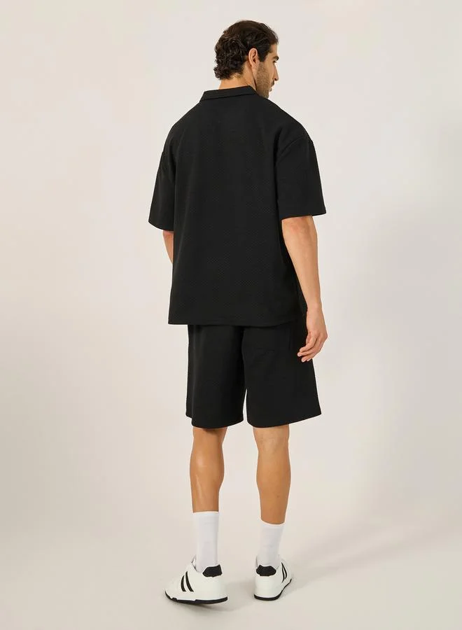 Styli Textured Relaxed Fit Polo T-Shirt and Shorts Co-Ords
