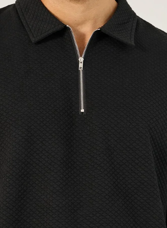 Styli Textured Relaxed Fit Polo T-Shirt and Shorts Co-Ords
