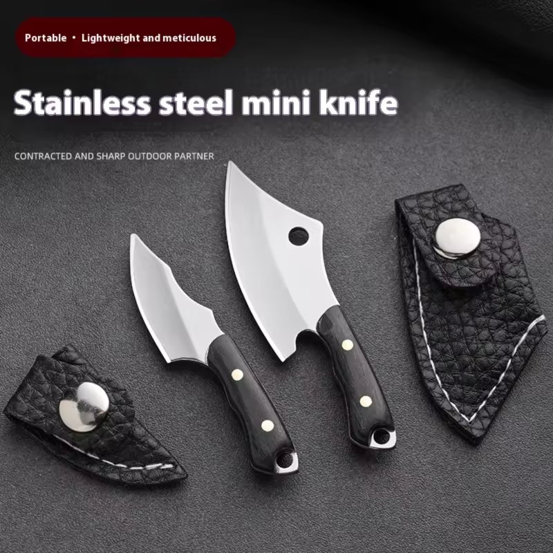 Damascus Steel Mini Cleaver: High Hardness Wear Resistance, Heat Treated for Enhanced Durability, Compact Portable Knife - Multi-purpose EDC Tool with Black Leather Case for Everyday Carry Outdoor Use - Image 5
