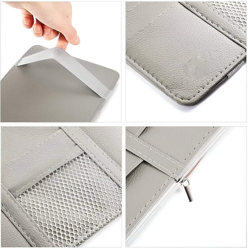 Cuzenal Car Visor Organizer with Zipper – PU Leather Sun Visor Pouch for Cards, Sunglasses, Pens & Small Documents – Car Storage Accessory with Mesh Pockets - Image 4