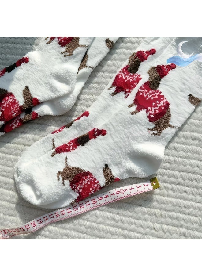 جوارب فليس كريسماس بالكلب الصغير للنساء، جوارب مريحة ودفئة منتصبة الساق، جوارب منزلية ناعمة غير انزلاقية للشتاء والعطلات - Image 3