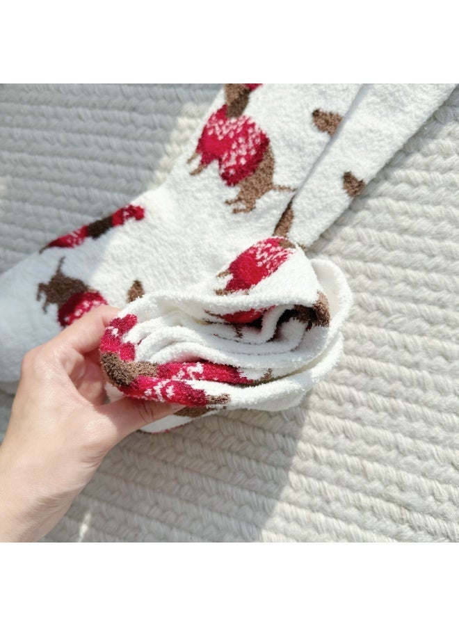 جوارب فليس كريسماس بالكلب الصغير للنساء، جوارب مريحة ودفئة منتصبة الساق، جوارب منزلية ناعمة غير انزلاقية للشتاء والعطلات - Image 5