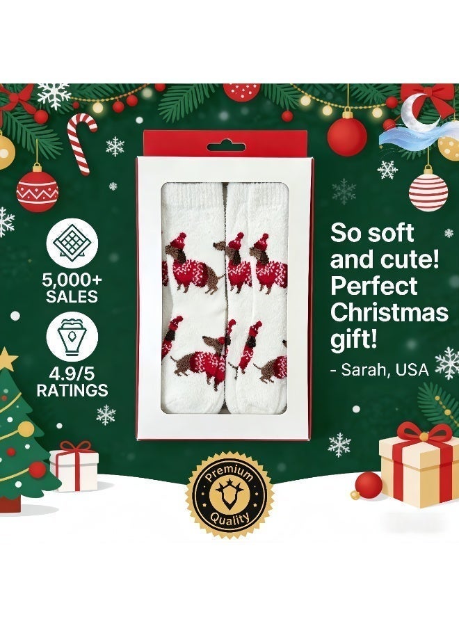 جوارب فليس كريسماس بالكلب الصغير للنساء، جوارب مريحة ودفئة منتصبة الساق، جوارب منزلية ناعمة غير انزلاقية للشتاء والعطلات - Image 4