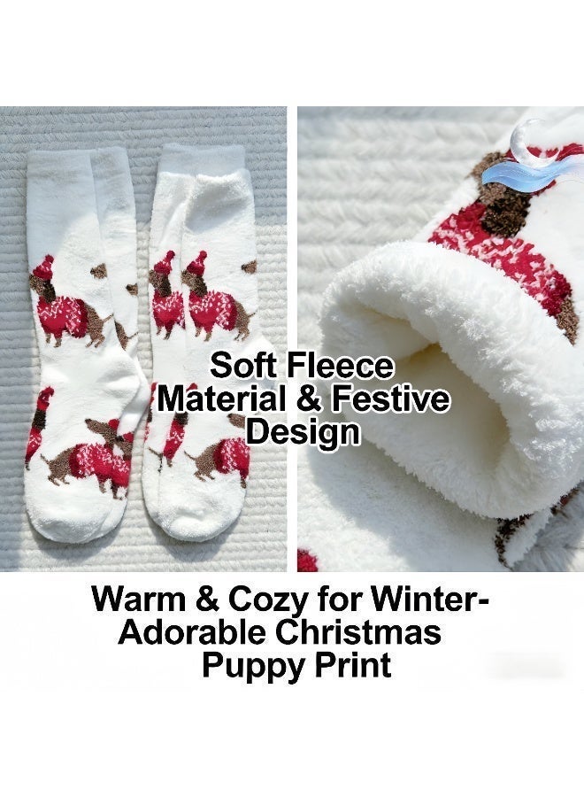 جوارب فليس كريسماس بالكلب الصغير للنساء، جوارب مريحة ودفئة منتصبة الساق، جوارب منزلية ناعمة غير انزلاقية للشتاء والعطلات - Image 2