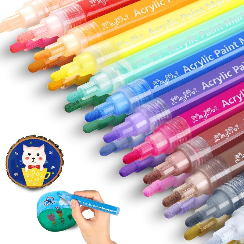 MayMoi Acrylic Paint Pens Reversible Tip 24 Colors Medium Tip Paint Pens for Rock Painting Stone Ceramic Glass Wood Fabric Canvas WaterBased NonToxic Quick Drying Multicolor
