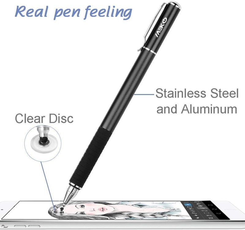 MEKO Disc Fine Drawing Stylus Pens 2 in 1 Precision for All Capacitive Touch Screens Cell Phones, Tablets, Laptops Bundle 6 Replacement Tips - 2 Pcs (Black/Purple) - Image 3