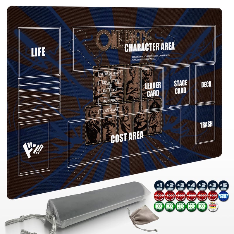 Extalas Playmat for One Piece Card Game 24x14 Inches with NonSlip Rubber Zones Design a Professional Storage Bag Included Plus a LimitedTime Gift of a Set of 20 Damage Counters Black1 - Image 2