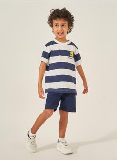 Styli Striped Round Neck T-Shirt and Shorts Set  - Image 1