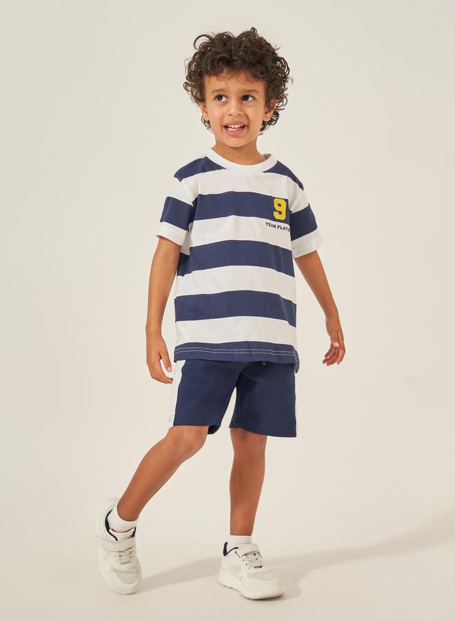 ستايلي طقم تي شيرت بياقة مستديرة مخطط وشورت من ستايلي - Image 1