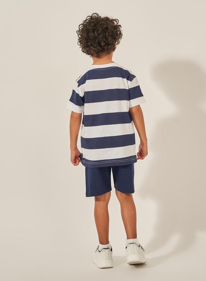 ستايلي طقم تي شيرت بياقة مستديرة مخطط وشورت من ستايلي - Image 5