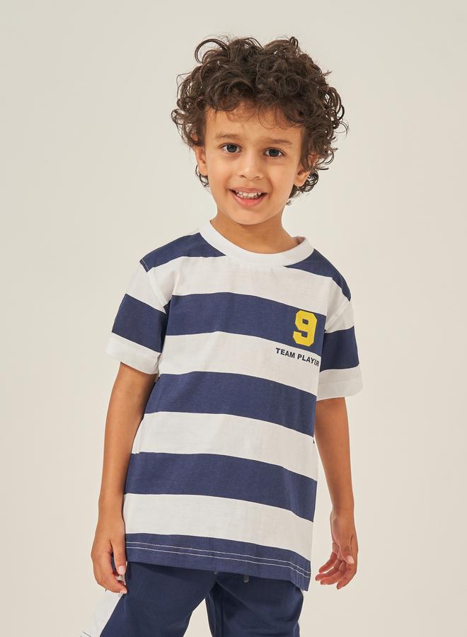 ستايلي طقم تي شيرت بياقة مستديرة مخطط وشورت من ستايلي - Image 2