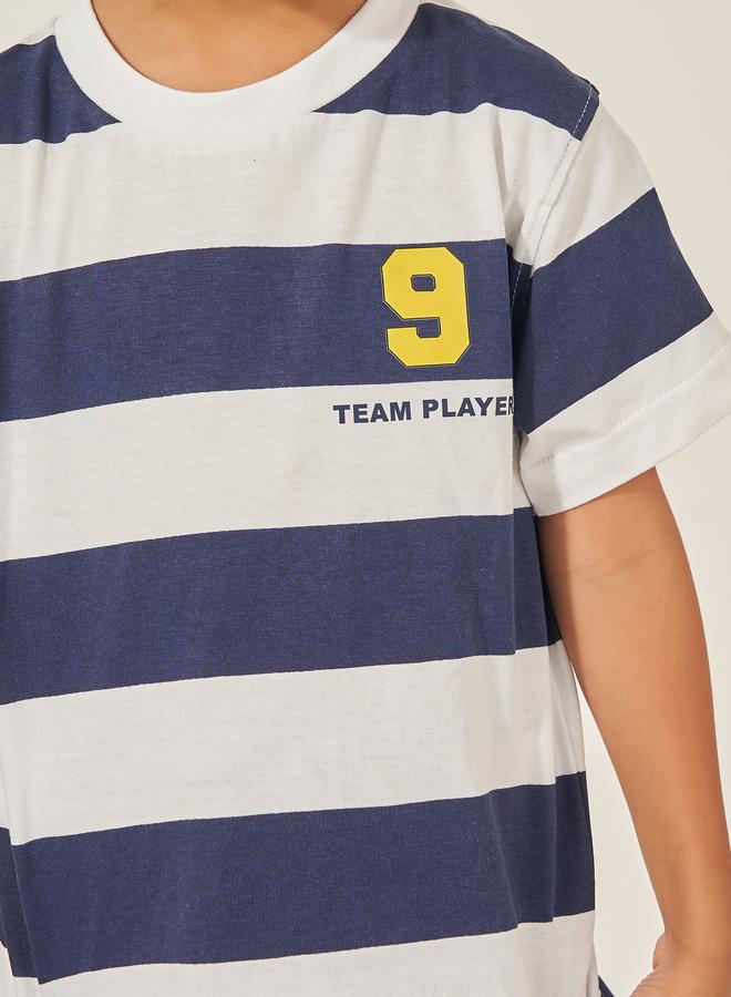 ستايلي طقم تي شيرت بياقة مستديرة مخطط وشورت من ستايلي - Image 3