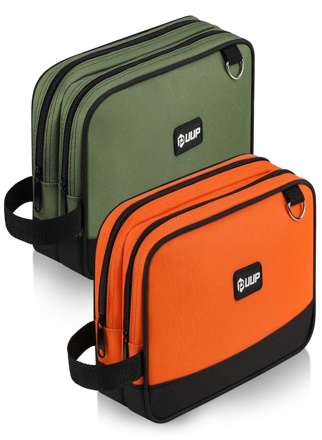 UUP Zipper Tool Pouch 2 Pack, Two Compartments Small Tool Bag, 12 inch Utility ToolBag with Carrying Handle, Tools Storage Organizer for Electrician Mechanic, Dad Mens Gifts, Orange/Green - Image 1