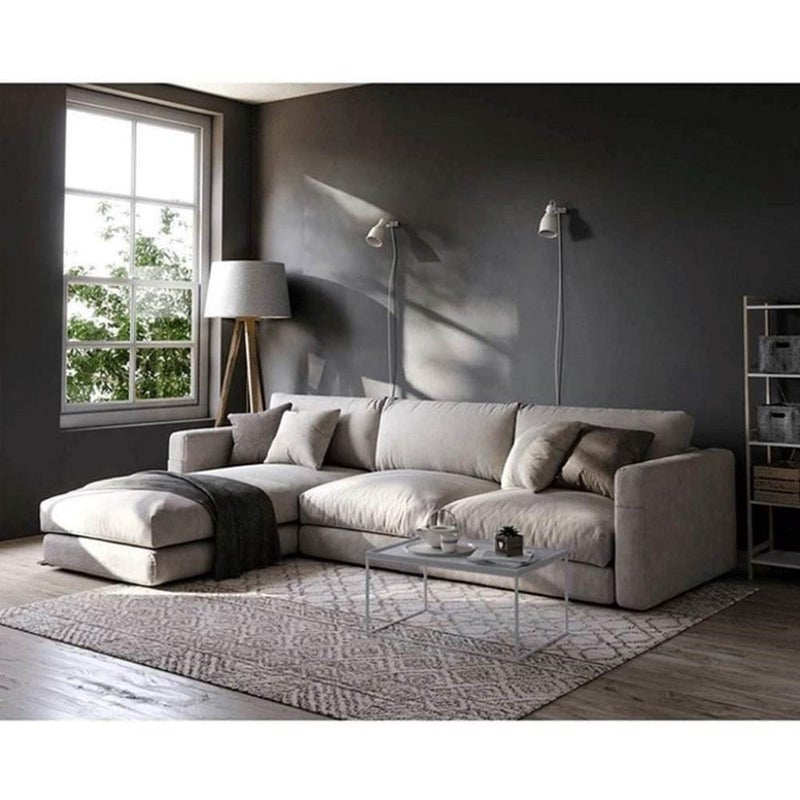 بيتك كنبة زاوية خشب سويدي و كتان - بيج - Image 1