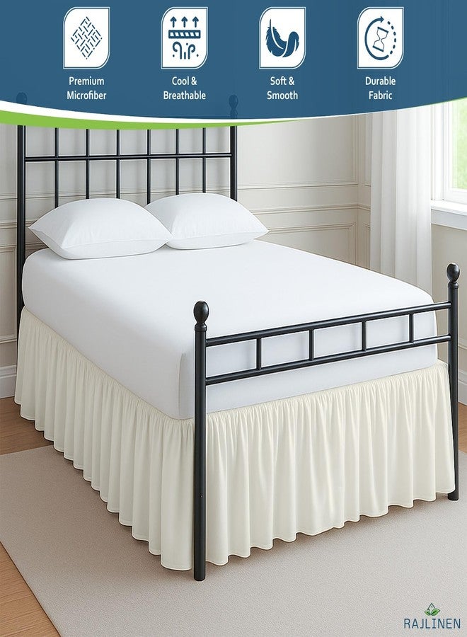 Rajlinen Ruffled Bed Skirt Full, 12 Inch Drop Dust Ruffle with Split Corners, 100% Microfiber Bedskirt with Platform, Three-Sided Coverage Ruffled Gathering Design, Ivory - Image 3