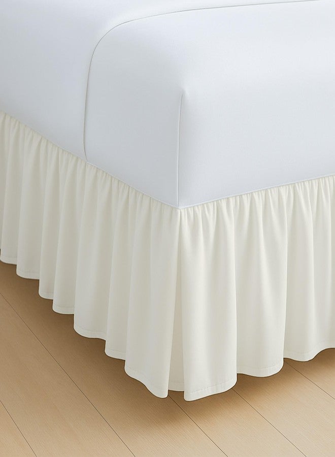 Rajlinen Ruffled Bed Skirt Full, 12 Inch Drop Dust Ruffle with Split Corners, 100% Microfiber Bedskirt with Platform, Three-Sided Coverage Ruffled Gathering Design, Ivory - Image 1