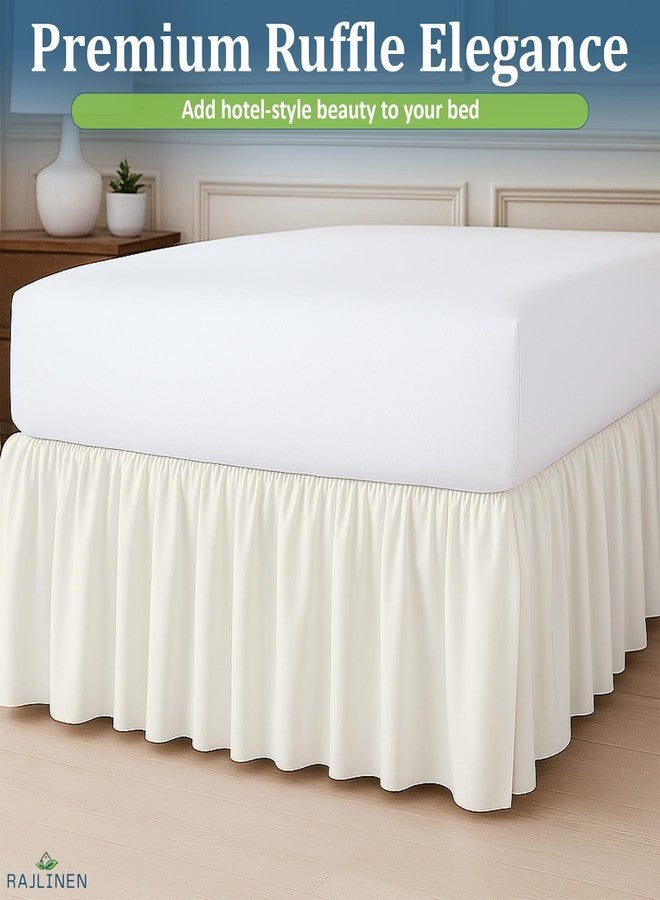 Rajlinen Ruffled Bed Skirt Full, 12 Inch Drop Dust Ruffle with Split Corners, 100% Microfiber Bedskirt with Platform, Three-Sided Coverage Ruffled Gathering Design, Ivory - Image 2