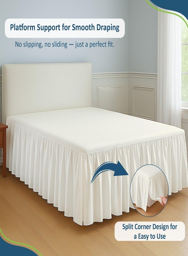 Rajlinen Ruffled Bed Skirt Full, 12 Inch Drop Dust Ruffle with Split Corners, 100% Microfiber Bedskirt with Platform, Three-Sided Coverage Ruffled Gathering Design, Ivory - Image 5
