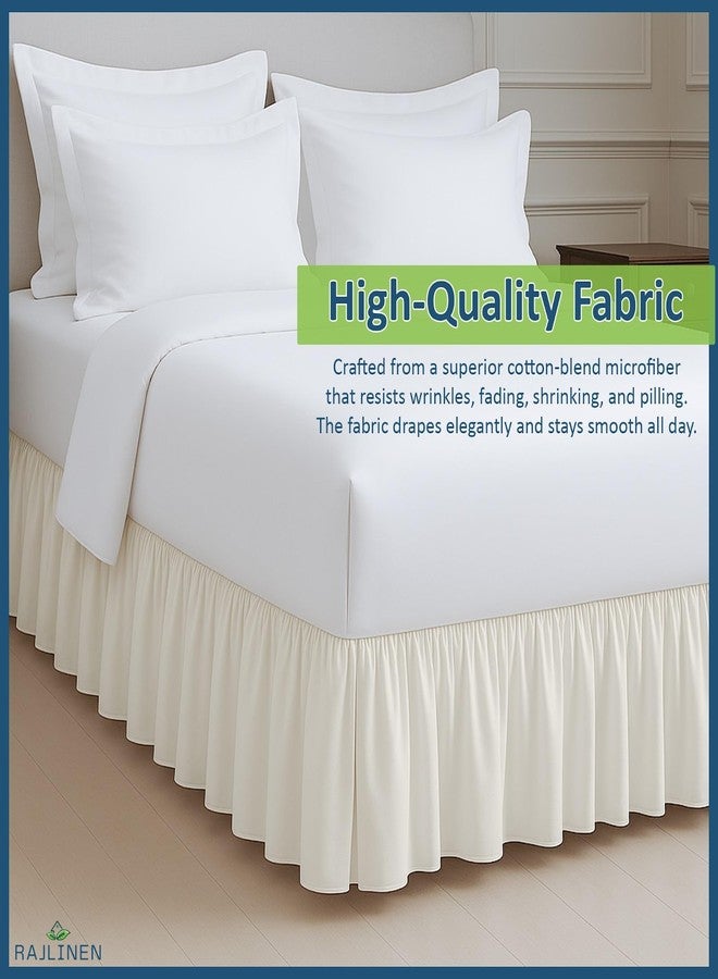 Rajlinen Ruffled Bed Skirt Full, 12 Inch Drop Dust Ruffle with Split Corners, 100% Microfiber Bedskirt with Platform, Three-Sided Coverage Ruffled Gathering Design, Ivory - Image 4