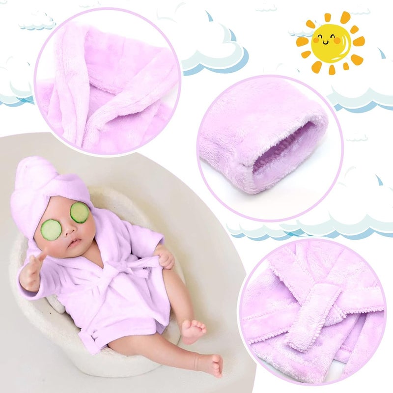 SPOKKI SPOKKI Newborn Photography Props Baby Girl 5 PCS Bathrobes Bath Towel Outfit with Slippers Cucumber Photo Props for Infant Boys Girls(0-6 Months) (Purple) - Image 3