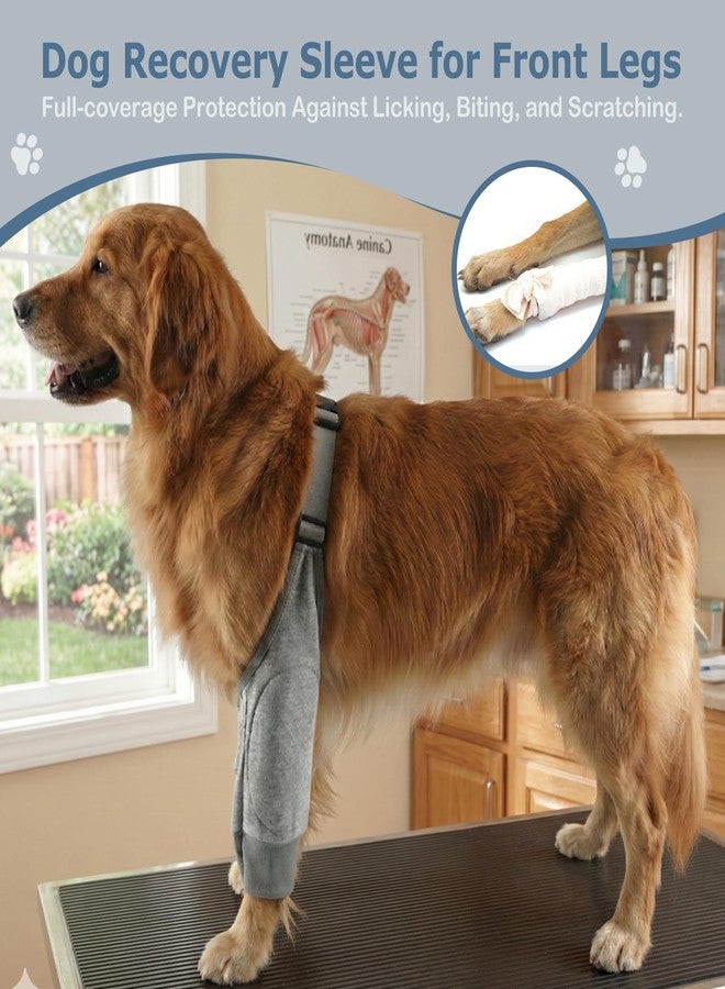 Hi Sprout Dog Elbow Recovery Sleeve with Protector Pads for Senior Dogs & Post-Surgery Front Legs, Anti-Licking Brace & Wound Care Support, Updated with Adjustable Shoulder Straps(Grey Set, XL) - Image 3
