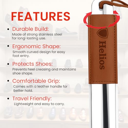 Helios® Shoe Horn Long Handle Steel |Shoe Horn for Men|Women|Kids|Stainless‑Steel Shoe Horn – Heavy Duty & Durable (17 inch) - Image 5