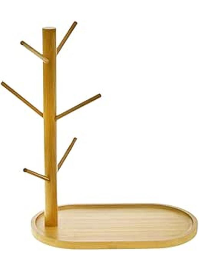 Tree Oval Mug Holder Removable Wood Coffee Cup Holder with 6 Hooks - Image 1