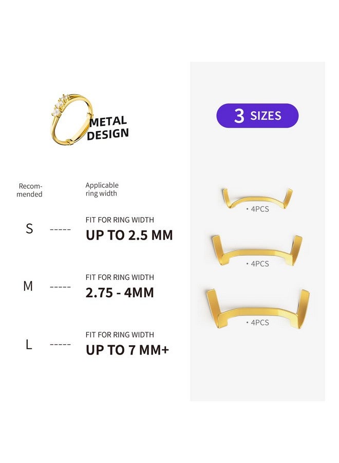 ELETIUO Filled Metal Ring Guard Set for Loose Rings,12 Pack 3 Sizes for Different Band Widths,Invisible Ring Size Adjuster Tightener Spacer Fitter for Any Ring Size,Golden+Silver Color - Image 2