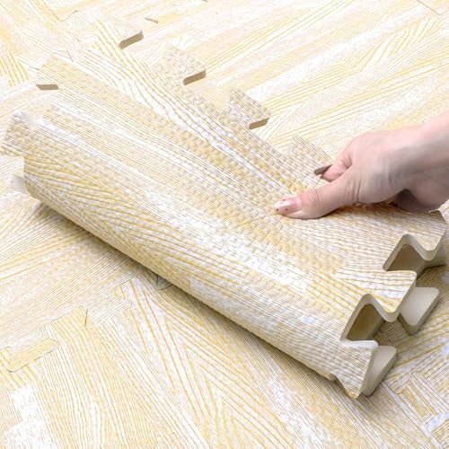 Tebery 16 Pieces Printed Wood Grain Floor Tiles 3/8-Inch Thick EVA Foam Puzzle Floor Mat (White Wood) - Image 5