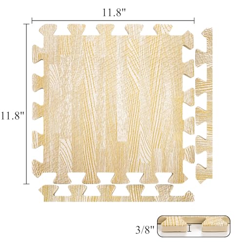 Tebery 16 Pieces Printed Wood Grain Floor Tiles 3/8-Inch Thick EVA Foam Puzzle Floor Mat (White Wood) - Image 2