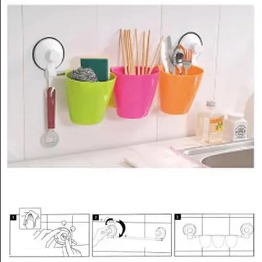 Storia STORIA Wall Mount Plastic 3 Cups Toothbrush Stands for Bathroom Cosmetic Stand Holder with 3 Slots for Keeping Toothpaste, Comb, Cream, Lotion - Image 4