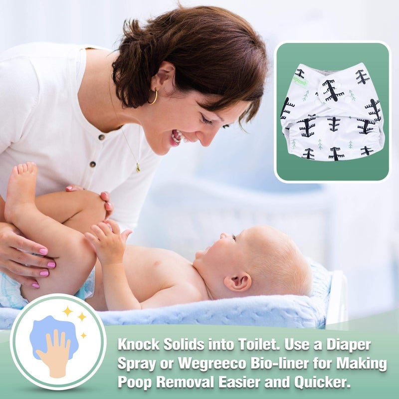 wegreeco Cloth Diapers 6 Pack with 6 Inserts & 1 Wet Bag, Washable Cloth Diapers for Babies, One Size Adjustable Reusable (Forest, Animals) - Image 5