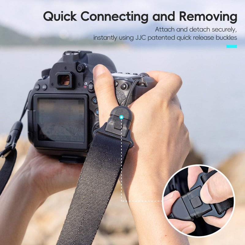 JJC DSLR Camera Neck Strap with Patented Quick Release Buckles, Universal Adjustable Camera Shoulder Sling Strap for Canon Nikon Sony Fujifilm Olympus Pentax DSLR SLR Cameras (Black) - Image 3