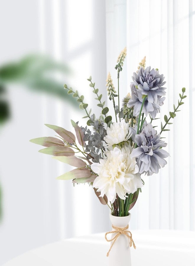 INSUNSIX Artificial Fake Flowers Bouquet White Grey Silk Flower for Craft Arrangements Wedding Bouquets Faux Flowers for Vase for Kitchen Garden Home Party Table Décor (White Grey) - Image 4
