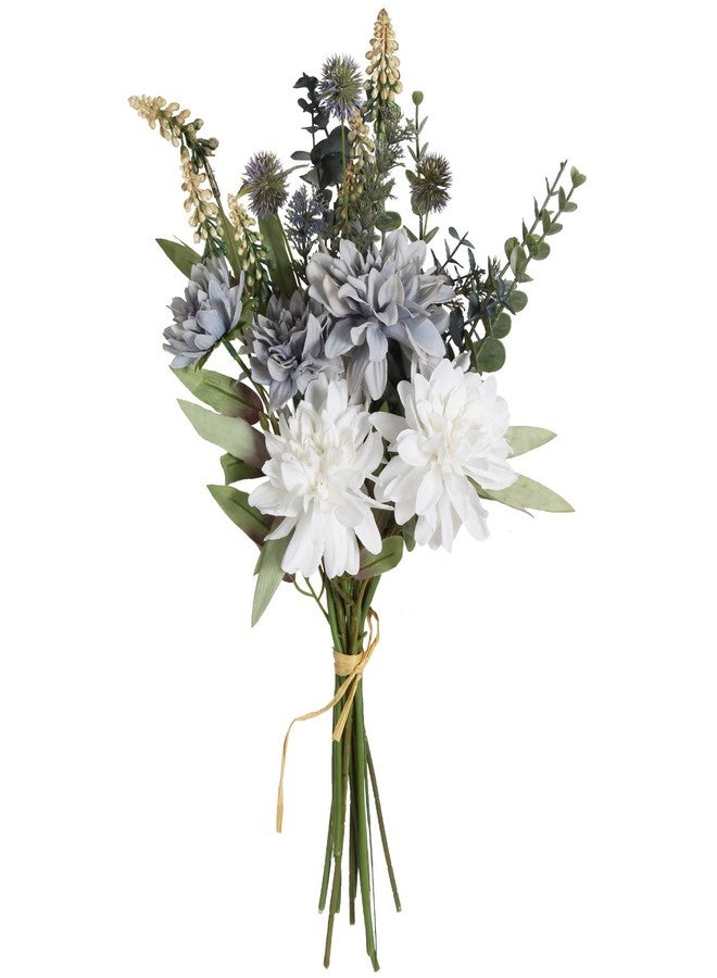 INSUNSIX Artificial Fake Flowers Bouquet White Grey Silk Flower for Craft Arrangements Wedding Bouquets Faux Flowers for Vase for Kitchen Garden Home Party Table Décor (White Grey) - Image 1