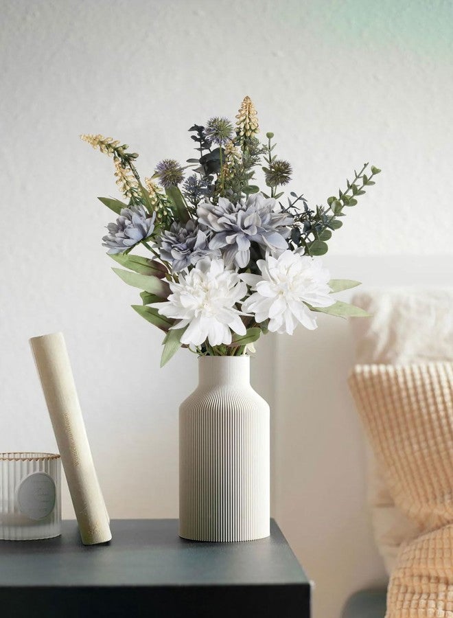 INSUNSIX Artificial Fake Flowers Bouquet White Grey Silk Flower for Craft Arrangements Wedding Bouquets Faux Flowers for Vase for Kitchen Garden Home Party Table Décor (White Grey) - Image 3