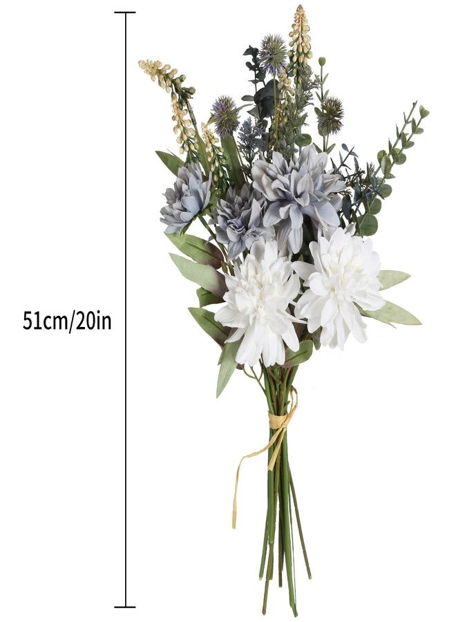 INSUNSIX Artificial Fake Flowers Bouquet White Grey Silk Flower for Craft Arrangements Wedding Bouquets Faux Flowers for Vase for Kitchen Garden Home Party Table Décor (White Grey) - Image 2