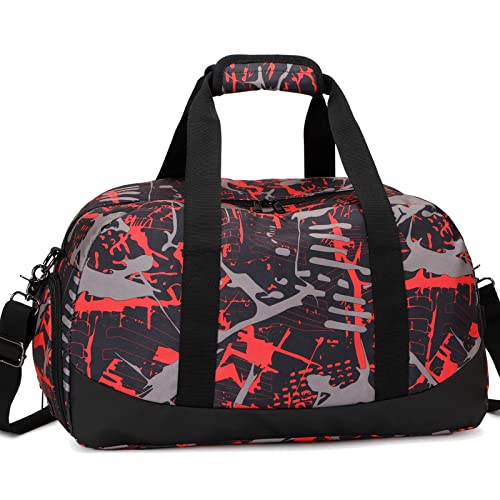 Octsky Sports Duffel Bag Gym Bag with Shoe Compartment Small Travel Overnight Bag Weekender Bag(Red-Graffiti) - Image 1