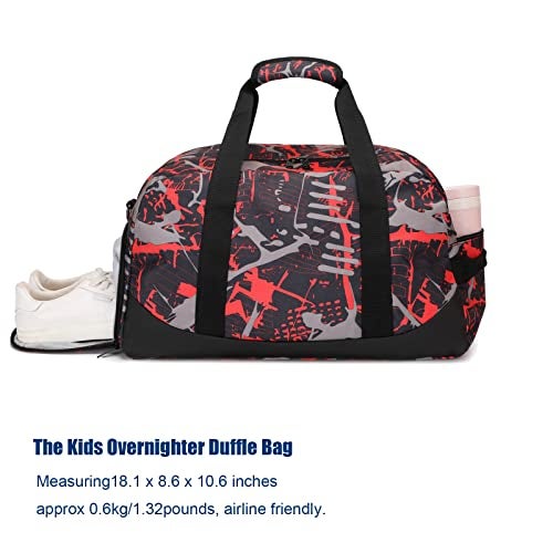 Octsky Sports Duffel Bag Gym Bag with Shoe Compartment Small Travel Overnight Bag Weekender Bag(Red-Graffiti) - Image 4