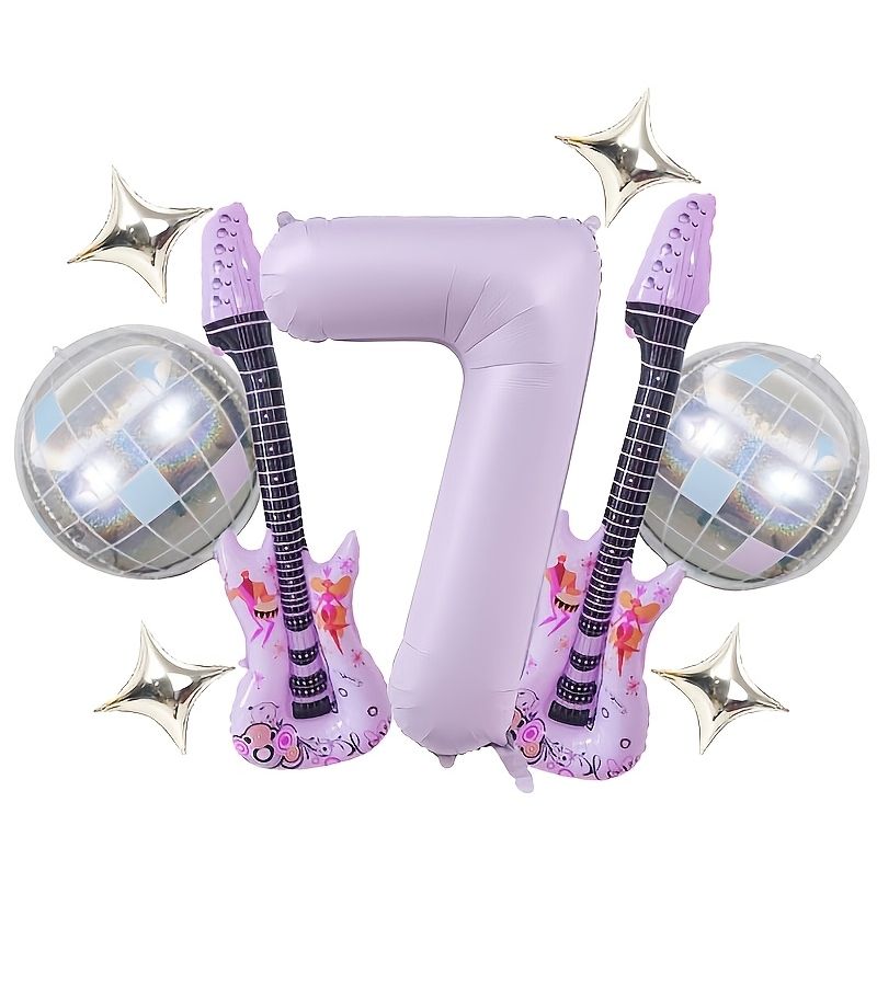 9pcs Cream Purple 0-9 Number Music Balloons 40 Inch Large Numbers With Purple Guitar Powder Blue Disco And Silvery Star Balloons For Kpop Music Birthday Party Decorations Wedding Celebrations Disco Theme Concerts 8 - Image 5