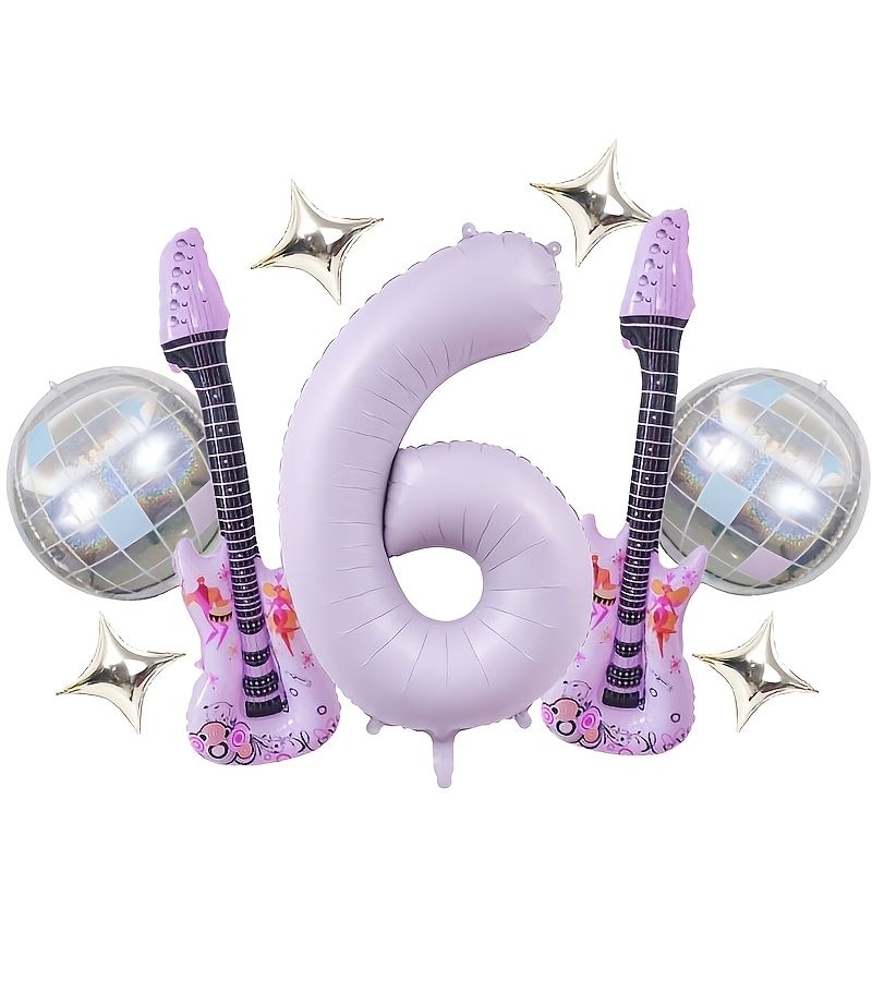 9pcs Cream Purple 0-9 Number Music Balloons 40 Inch Large Numbers With Purple Guitar Powder Blue Disco And Silvery Star Balloons For Kpop Music Birthday Party Decorations Wedding Celebrations Disco Theme Concerts 8 - Image 4