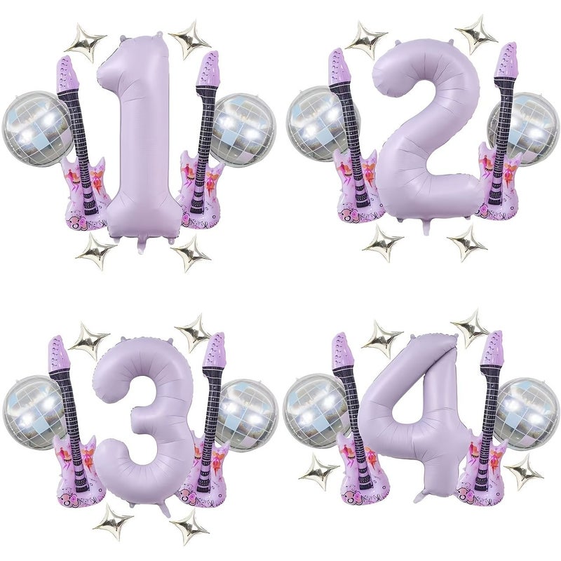 9pcs Cream Purple 0-9 Number Music Balloons 40 Inch Large Numbers With Purple Guitar Powder Blue Disco And Silvery Star Balloons For Kpop Music Birthday Party Decorations Wedding Celebrations Disco Theme Concerts 8 - Image 2